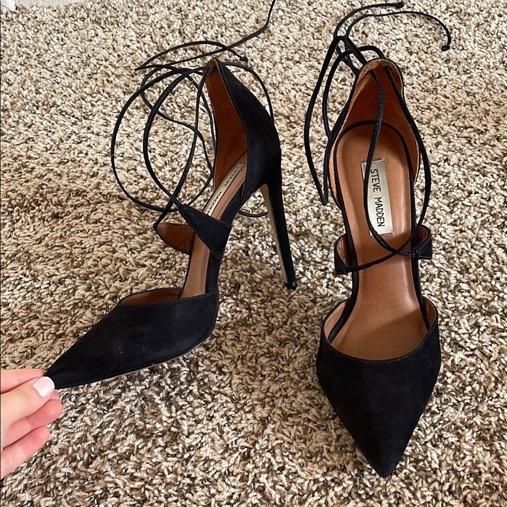 Steve Madden Black Suede Lace-Up Women's Heels